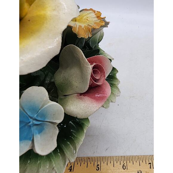 Vintage Nuova Capodimonte Large Porcelain Basket of Pink Yellow Flowers Italy - Picture 8 of 8